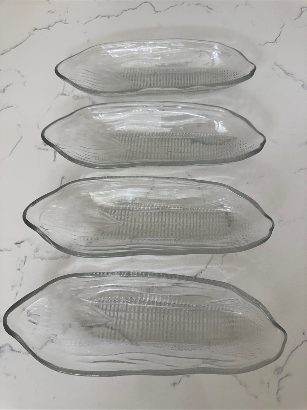 Vintage glass corn on the cob dishes Set of 4